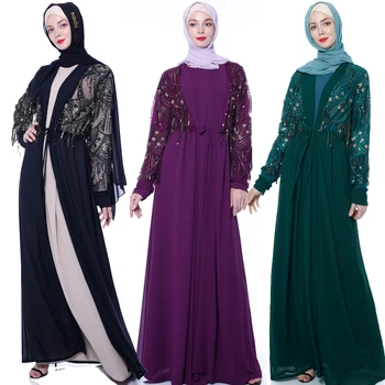 

Sequin Open Abaya Kimono Turkish Dubai Hijab Muslim Dress Caftan Marocain Islam Clothing Abayas For Women Kaftan Pakistan Robe