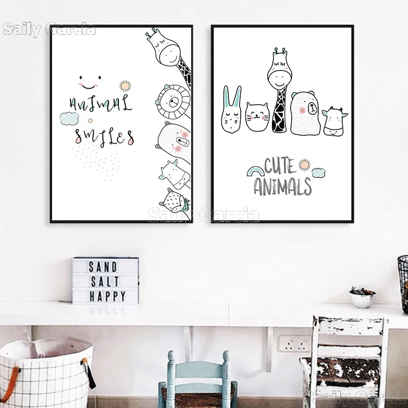 

Холст, Современный домашний декор, настенное искусство, Мультяшные животные, буквы, живопись, картина, печать в скандинавском стиле, Модульная картина, для гостиной