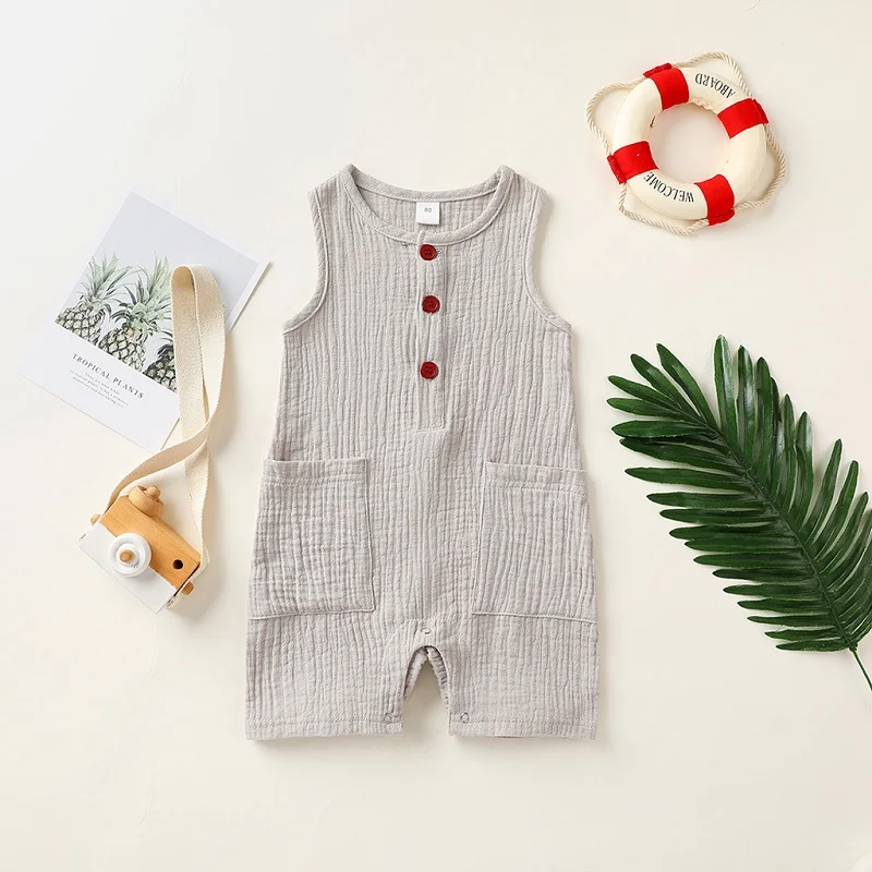 Newborn Infant Baby Girl Boy Romper Summer Sleeveless Vests One-Pieces Cotton Linens Unisex Jumpsuit Baby Clothes 0-24Months bamboo baby bodysuits	