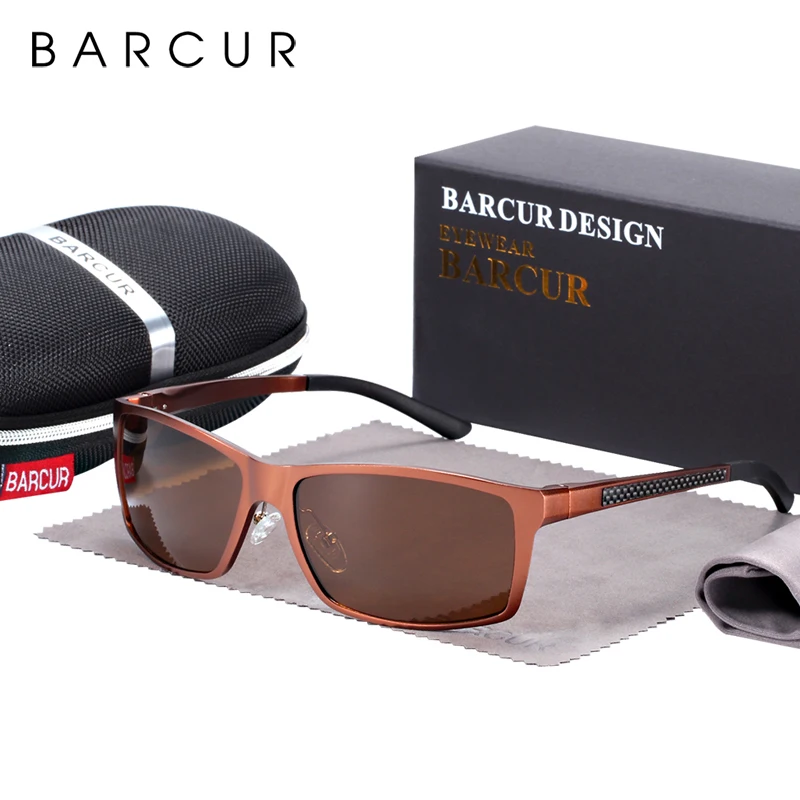 BARCUR Classic Square Polarized Sunglasses Men Aluminium Driving Sun glasses Male Shades Oculos de sol masculino