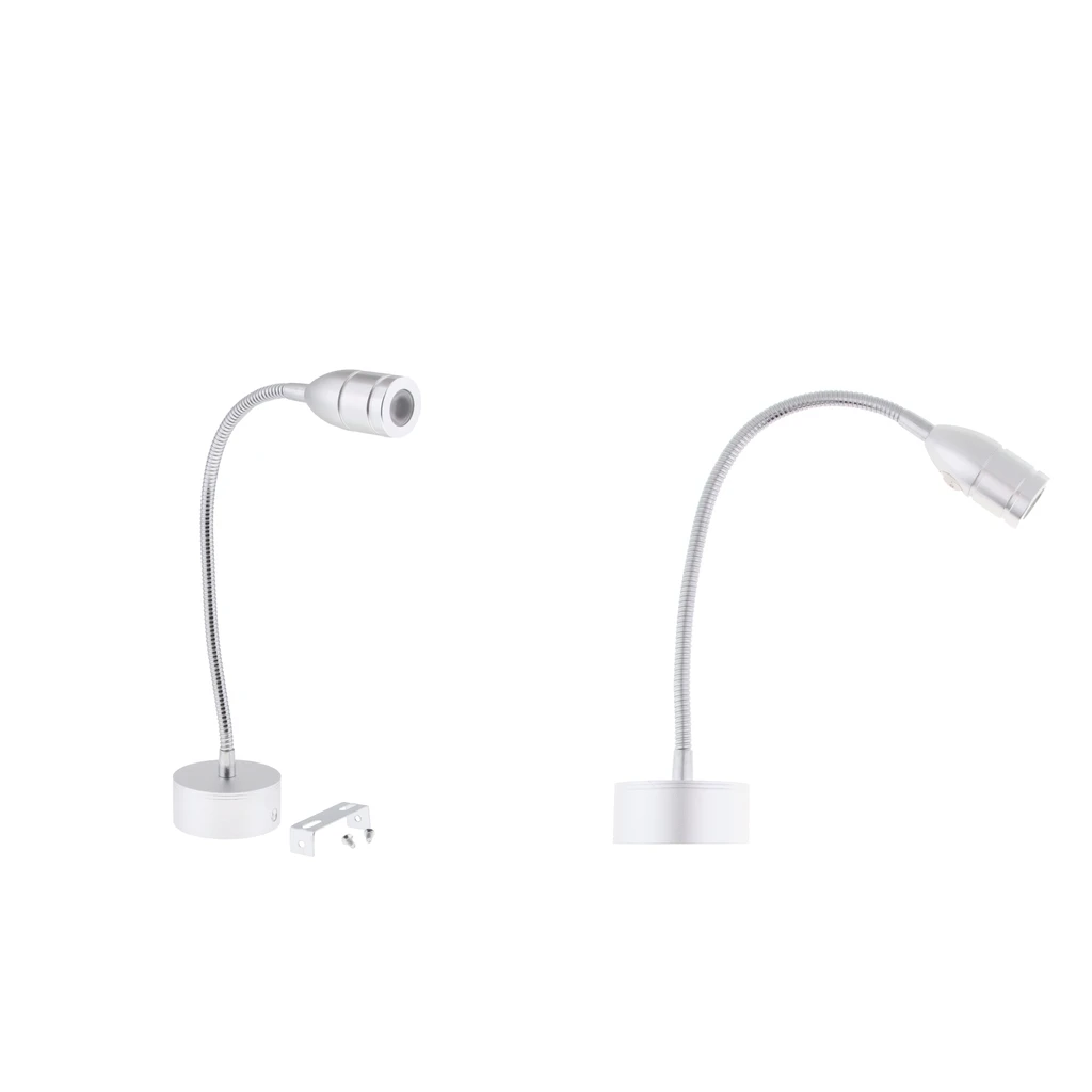 2PCS Marine Boat RV Reading Chart Light Switch Lamp for Bedside Wall Mount - Adjustable Gooseneck 12V 2W - Silver