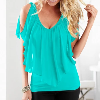 

Hot Women Loose Tops Off Shoulder Deep V Chiffon Lady Shirt Casual Blouse IE998