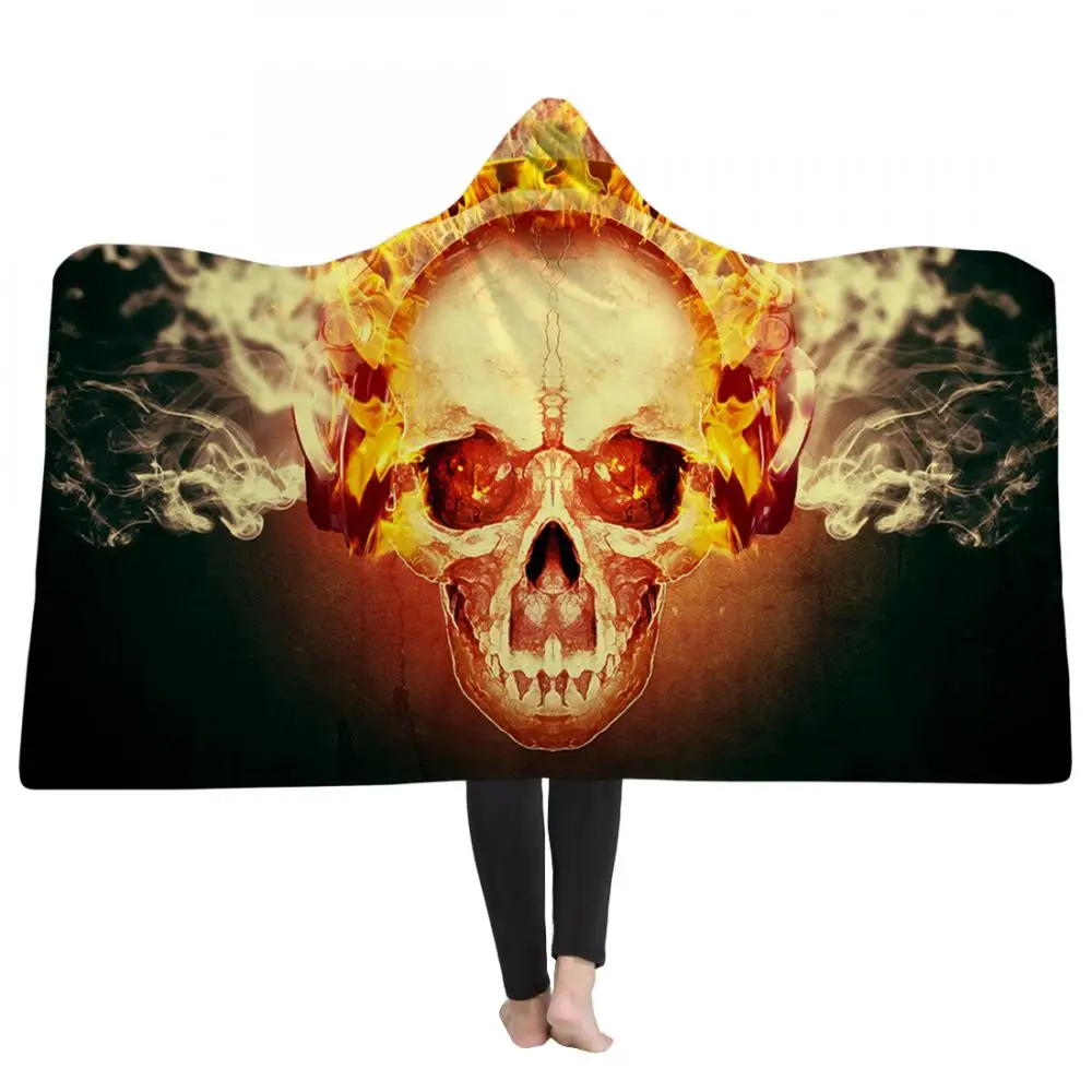 

Hooded Blanket for Adult Gothic Colored Skull Sherpa Wearable Throw Blanket Microfiber Galaxy Bedding Throw Blanket In Cap Warm