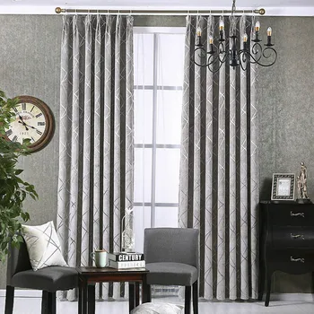 

Luxury Chenille Beige Grey coffee color Curtains for Bedroom Modern Fabric Geometric Drapes Window Curtains for Living Room