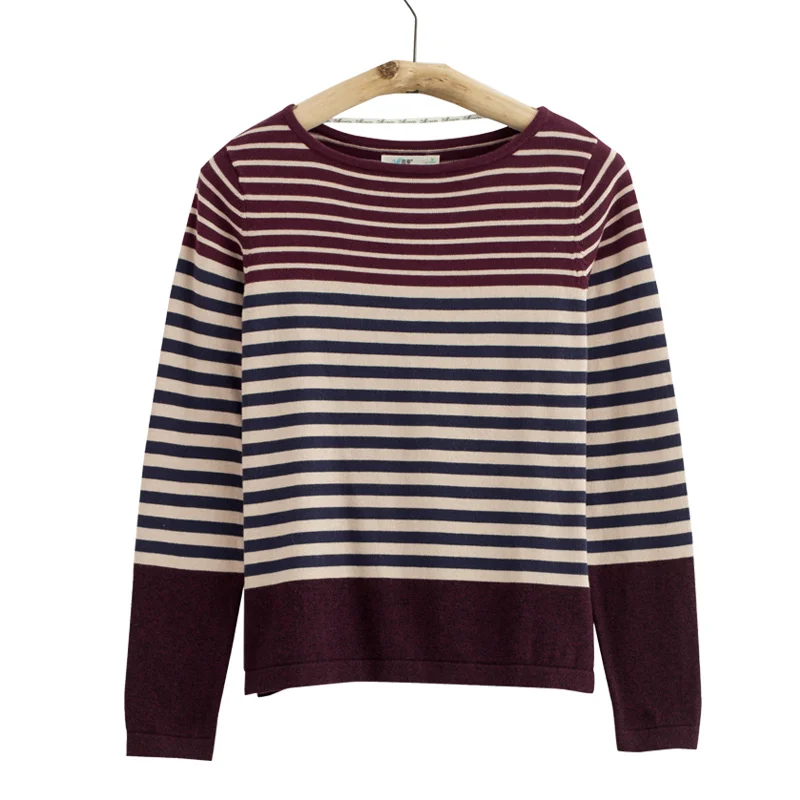 Comprar INMAN mujeres 2019 primavera otoño nuevo todo fósforo Casual cuello redondo Jersey a rayas suéter de manga larga de Otoño de punto