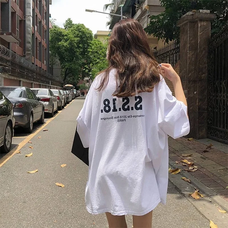 Женские футболки Ulzzang большие свободные женские топы с буквенным принтом женская