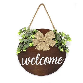 

12 Inch Welcome Wreaths for Front Door, Rustic Wooden Sign Door Decor, Fall Decor for Porch Front Door Farmhouse