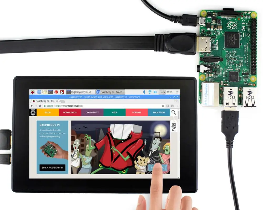 Tela de Toque Capacitivo com Cobertura de Vidro Temperado para Rpi h com Case Waveshare Polegada Hdmi Monitor1024x600 Ips bb Preto 7 Lcd - Imagem 3