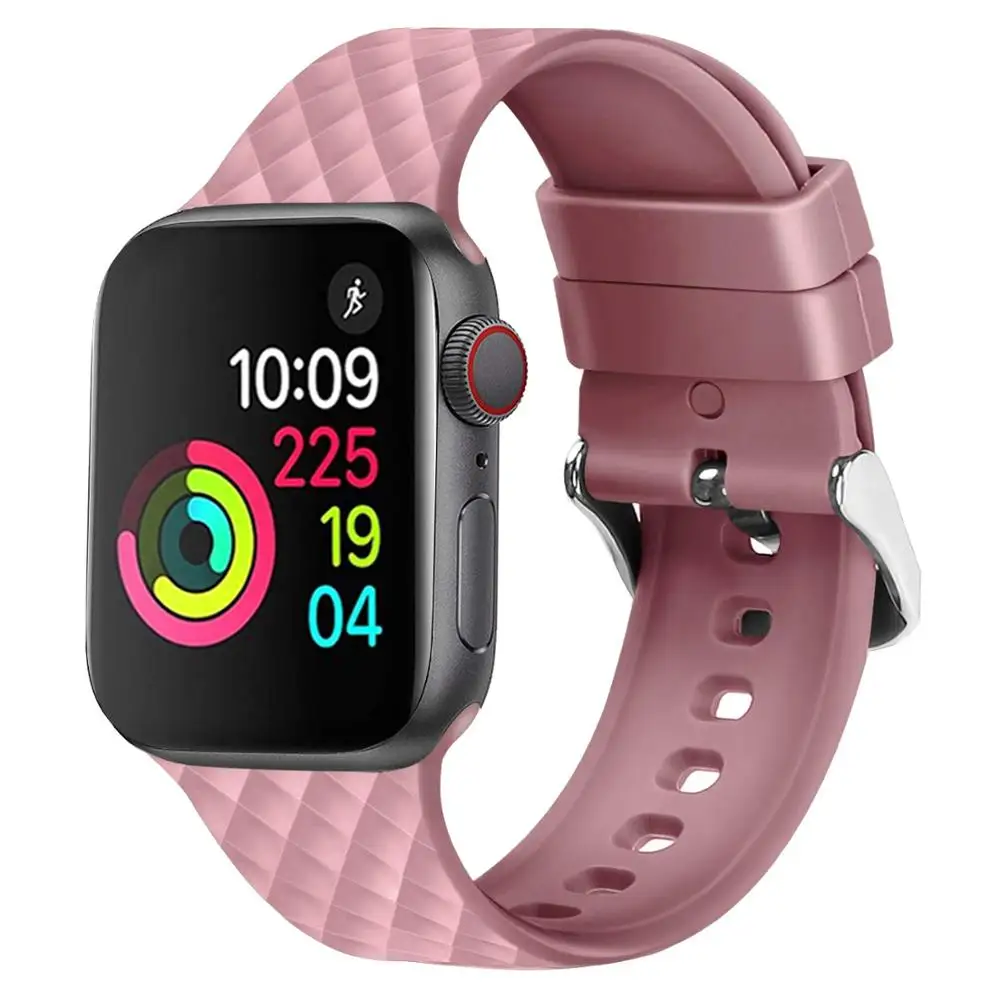 Ремешок для apple watch band 44 мм 40 мм iwatch 5 4 3 band 42 мм 38 мм correa ромбический узор спортивный мягкий силиконовый ремень браслет - Цвет ремешка: Pink