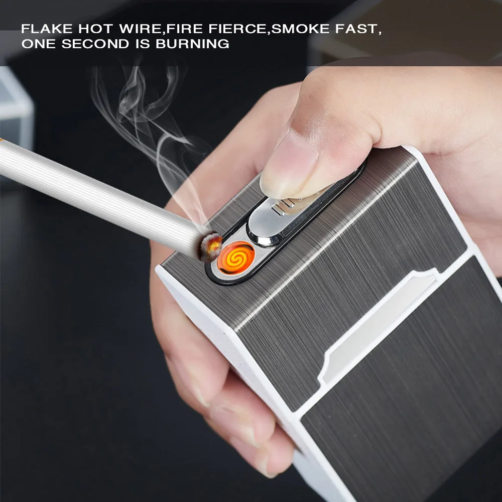 Anpro 2-в-1 сигареты Чехол коробка USB Перезаряжаемые Зажигалка для курения, беспламенная, Алюминий сплав ветрозащищенная зажигалка