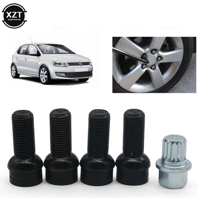 

Комплект стальных колёс болтового ключа и зажимной гайки для VW/Golf/Jetta/Beetle/Passat/Audi, черные автомобильные аксессуары 4 + 1 M14x1.5x27.5 8D0601139F