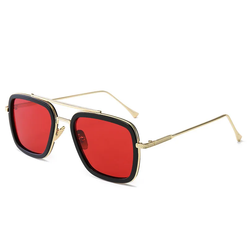 Железный человек 3 Мстители Тони Старк мужские негабаритные солнцезащитные очки оттенки Мода Винтаж Большой сплав рамка квадратное зеркало UV400 Солнцезащитные очки - Цвет линз: gold red