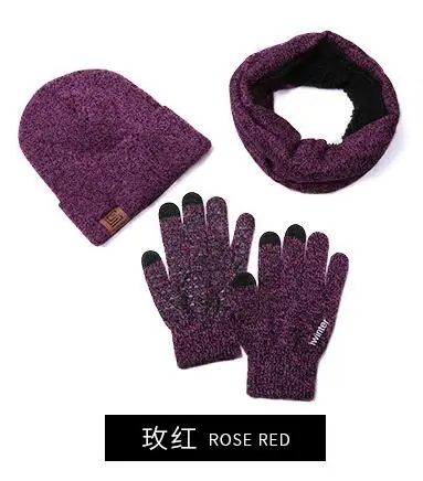 purple Унисекс для мужчин и женщин, теплая вязаная Вязаная Шапка-бини, бесконечный шарф, наборы перчаток, толстая горловина, теплая, slouzy Sull шапка для зимы и осени - Цвет: purple
