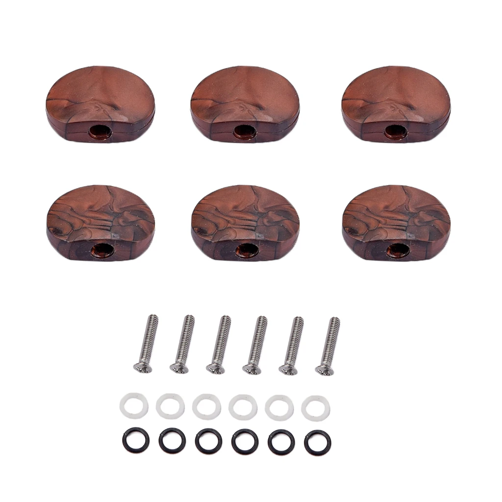 6Sets Coffee Colour Guitar Tuning Pegs Replacement Button Knob Handle Cap