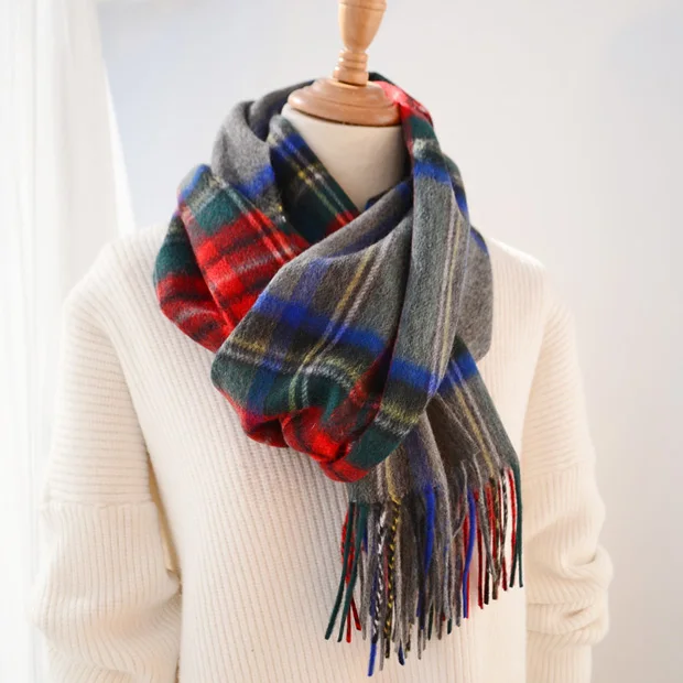 100% cashmere scarf men classic grey plaid narrow short small scarves fashion light warm shawl pashmina luxury gift for ladies wool scarf mens