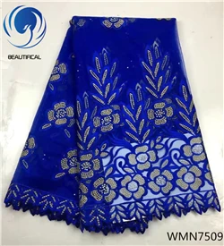 Красивые нигерийские французские кружевные ткани синего цвета высокого качества, кружевная ткань из полиэстера с бисером, последние 5 ярдов для свадьбы WMN75 - Цвет: WMN7509
