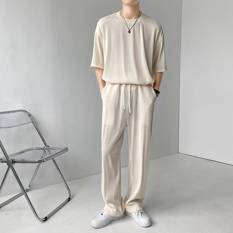 Summer Pleated Sets Men Fashion Casual 