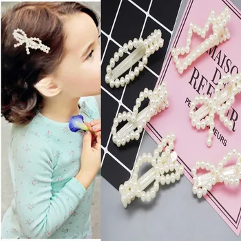 

New Pattern Beautiful Baby Children Girls Hair Clips Cute Bowknot Pearl Solid Color High Quality Princess Accessories Hair Pin