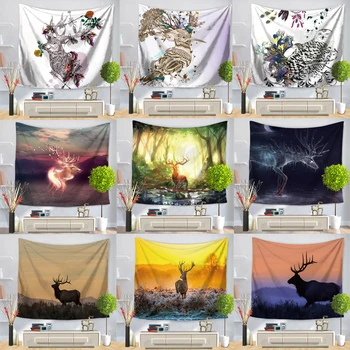 

Elk Wall Tapestry Dreamy Woods Elk Tree Hole Hippie Psychedelic Tapestry Wall Hanging Couch Blanket Home Decor