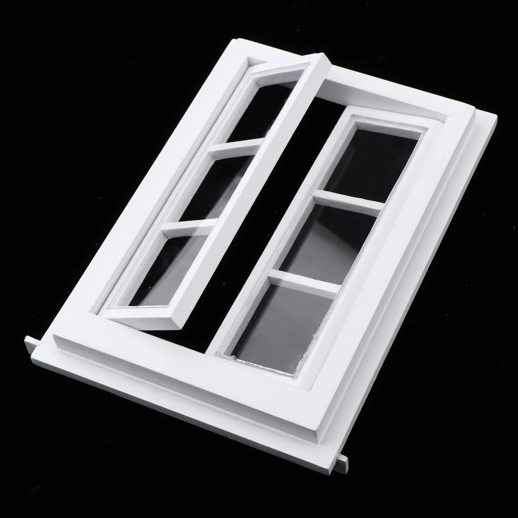 Miniature White Doll House 1:12 Wooden Window For DIY Dollhouse Furniture