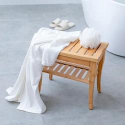Taburete de baño de bambú antideslizante para mujeres embarazadas, Banco de baño y ducha de dos capas, asiento de seguridad, taburete de ducha de estilo japonés