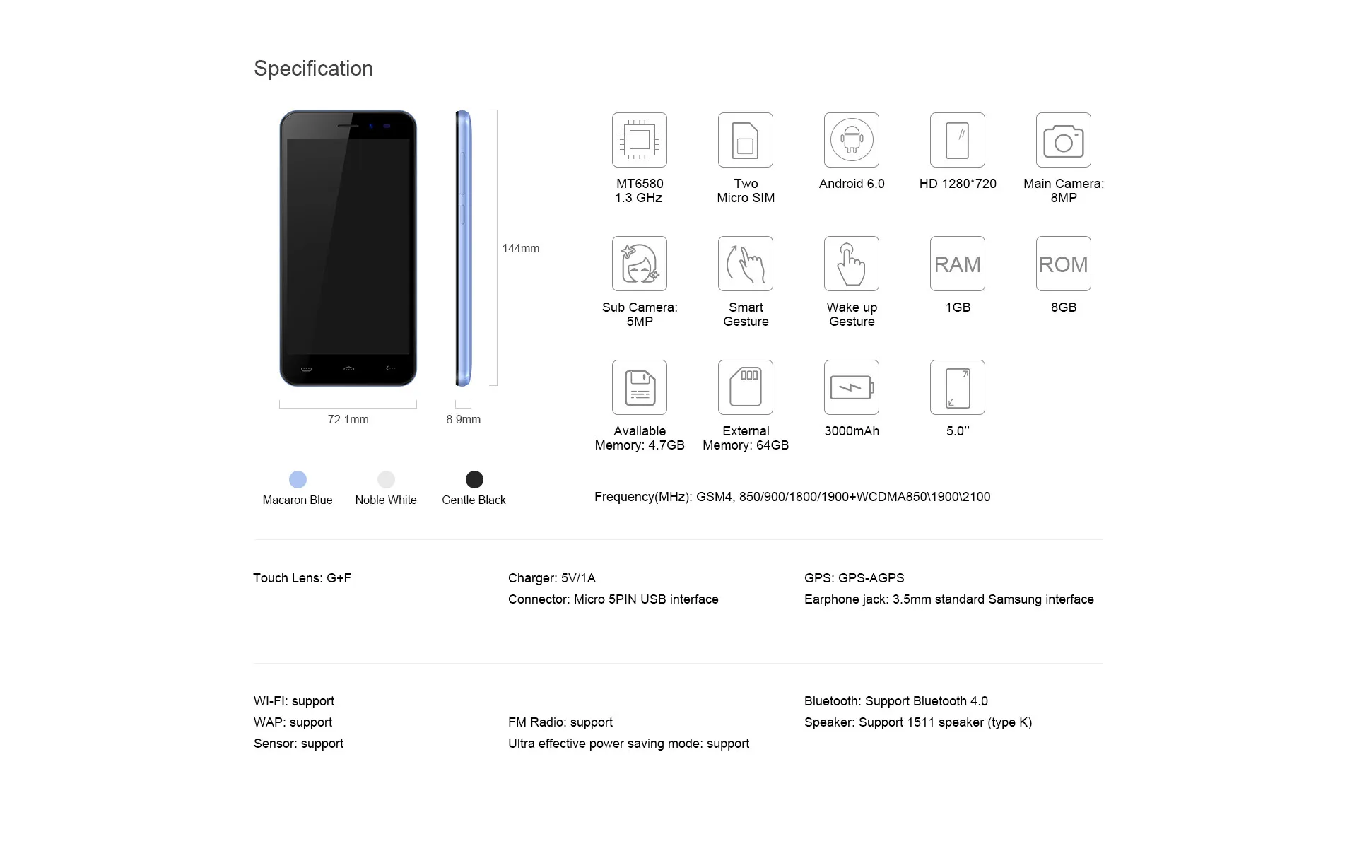 HOMTOM HT16 Смартфон Android 6,0 четырехъядерный MTK6580 5,0 дюймов полный экран 1 Гб ОЗУ 8 Гб ПЗУ 3g WCDMA сотовый телефон