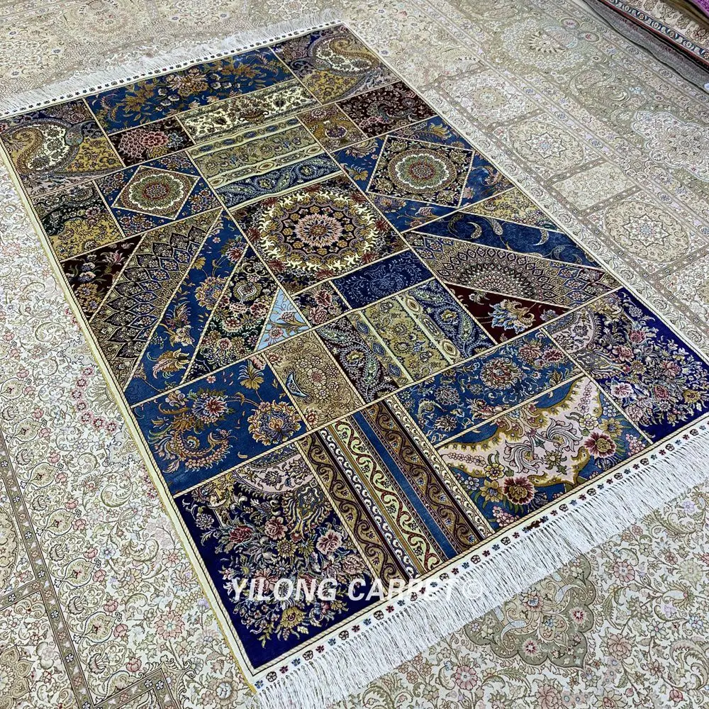 Yilong 4'x6' персидский шелковый ковер лоскутный дизайн ручной вязки шелковый ковер для продажи(ZQG366A