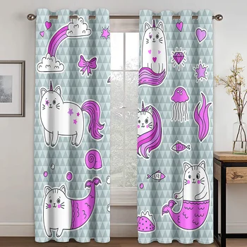 

Home Lovely Cat Print Pattern Curtain Living Room Bedroom Curtain Home Decoration Curtain Adult Female Children Bedroom Curtain