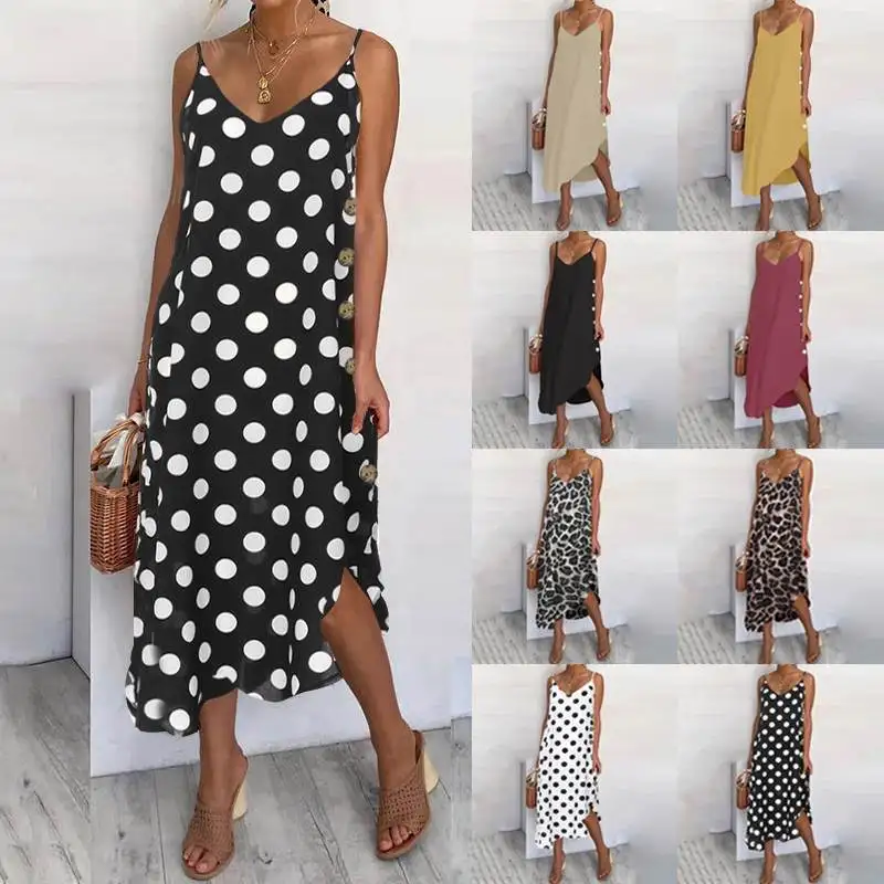 Plus Size Sundress Celmia Women Summer Dress 2019 Sexy Straps Casual V neck Sleeveless Point Dot Vestidos Asymmetric Plus Size 7