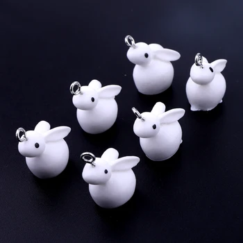 

10pcs White Rabbit Cute Resin Charms For Earring Findings Simulation Animal Bracelet Necklace Pendant Teardrop Jewelry Make