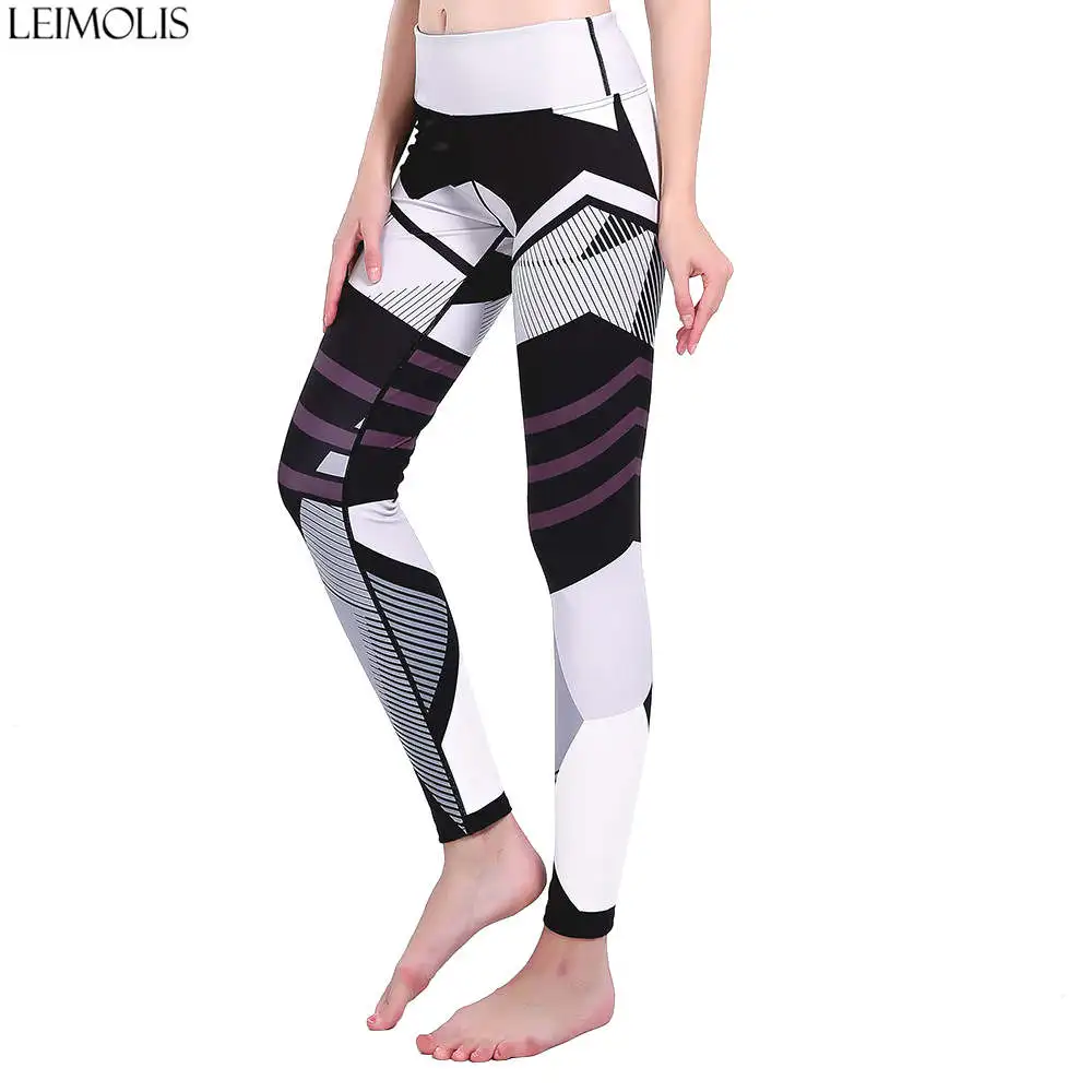 

LEIMOLIS Geometry Stripe Dots Galaxy Black Cool Print Harajuku High Waist Workout Push Up Plus Size Fitness Leggings Women Pants