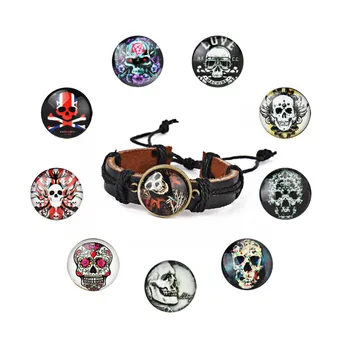 

Fashion Accessories Halloween cosplay Leather Bracelet Glass Dome Witch Black Leather Woven Button Bracelet Jewelry Bracelet G