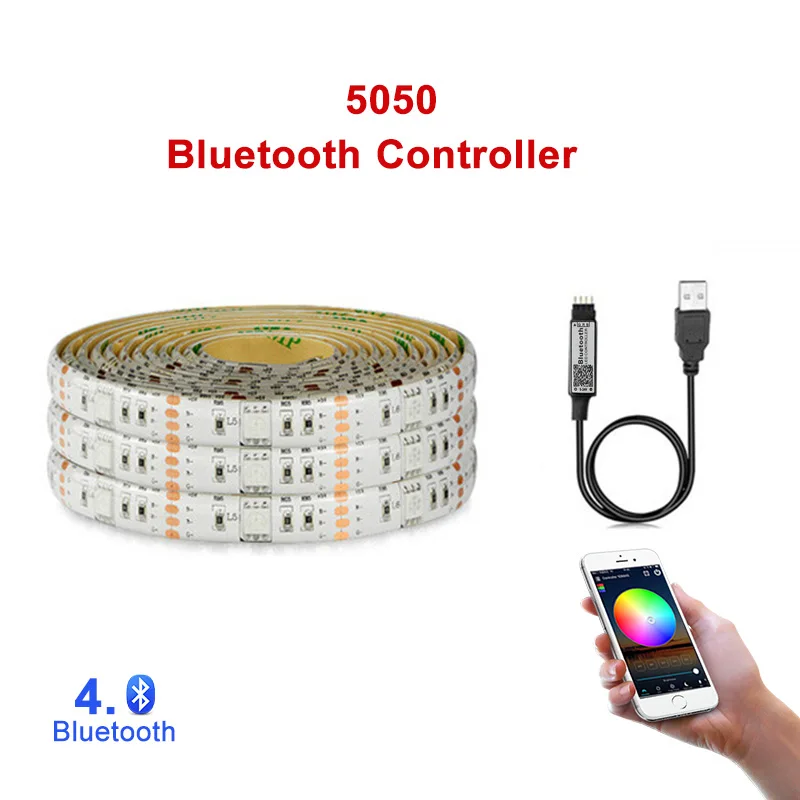 5 В USB Светодиодная лента 5050 RGB сменный светодиодный ТВ фоновый светильник ing 50 см 1 м 2 м 3M 4M 5 м DIY гибкий светодиодный светильник лента струнный светильник ing - Испускаемый цвет: Bluetooth Controller
