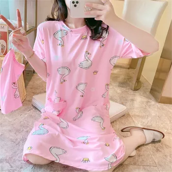 

Summer Women Nightwear cute Cartoon Printed Short sleeve sleepdress Homewear Casual Thin Girl Students Sleepwear Ladies PJ