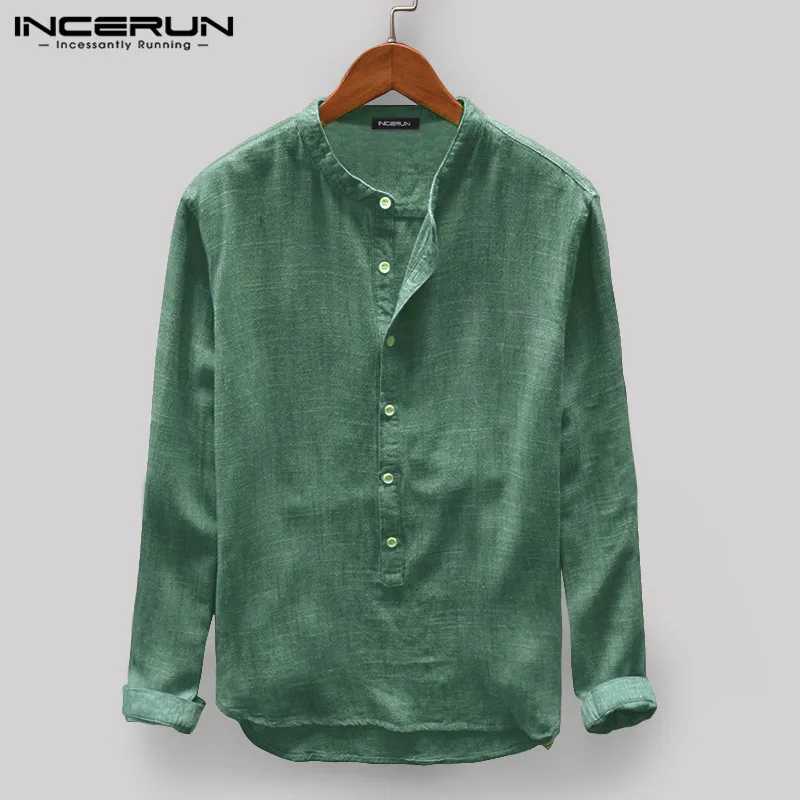 Pullover Shirt-Stand-Collar Button Basic-Shirts Long-Sleeve Harajuku Japanese Incerun Men
