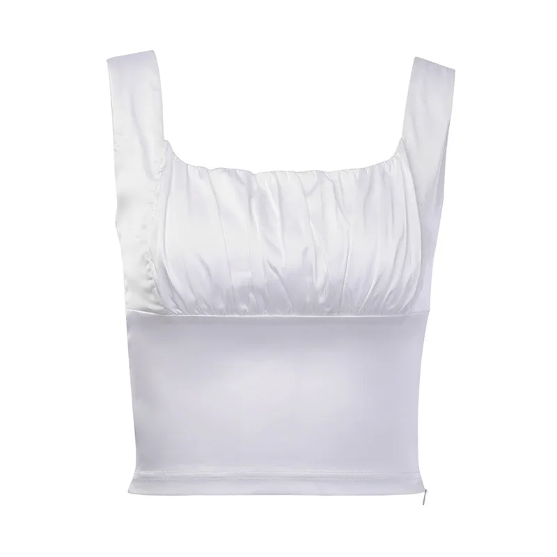 Joskaa Ruched Tank Solid Slik White Ctop Топ Тонкий сексуальный женский летний Повседневный топик Femme - Цвет: Белый