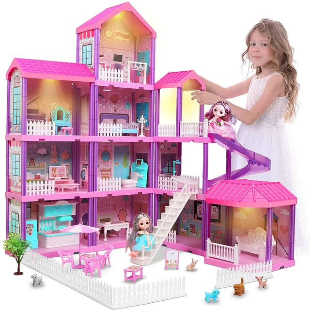 4 Room Doll House Girls Dream Play Playhouse Dollhouse ABS Game