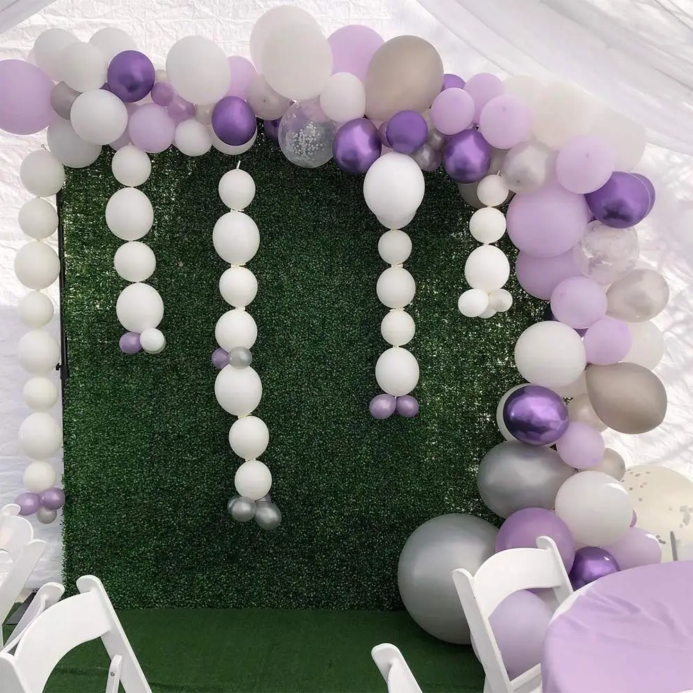 

METABLE Purple White Chrome Metallic Balloon Arch Kit Silver Confetti Balloons 131pcs Balloons for Wedding Baby Shower decor