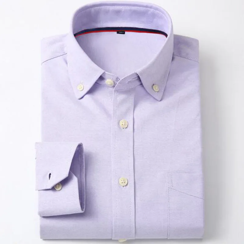 purple Business Men Long Sleeve Single Breasted Dress Shirts Slim Fit Cotton Breathable Comfortable Work Slim Fit Candy Solid Color - Цвет: purple