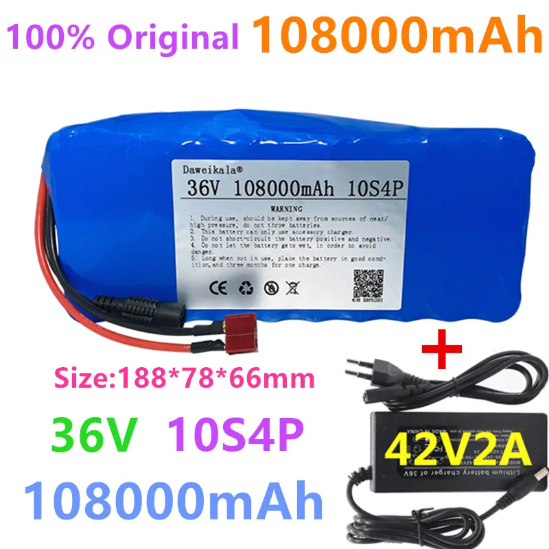 Аккумуляторная батарея 10S4P 100% Ач 1000 Вт 42 в 108000 мАч Электрический велосипед Ebike BMS +