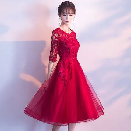 

Prom Dresses Vestido De Formatura Toast Bride 2020 New Autumn Show Thin Engagement Evening Dress Return Women's Medium Length