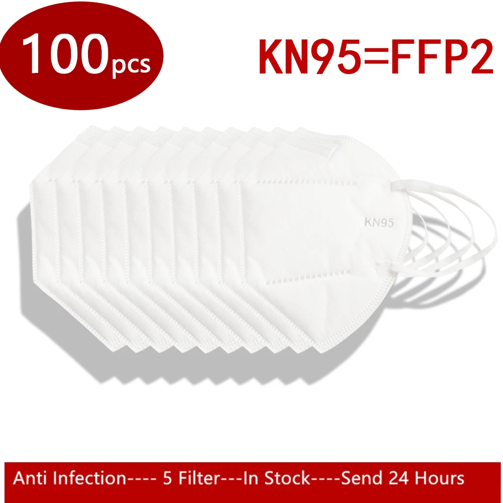 

100pcs KN95 Masks Particulate PM2.5 Protective Safety Face Mask Same as KF94 FFP2 N95 5 Layers Mask Anti Dust Infection