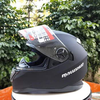 

Double Visor Inside With Small Sunglasses Full Face Black Motorcycle Helmet ABS Material Safety Helmet For Men And Women