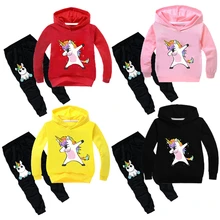 Комплект одежды для мальчиков и девочек с рисунком единорога из 2 предметов, толстовки с капюшоном для маленьких мальчиков и девочек, спортивный костюм детские повседневные костюмы комплекты детской одежды