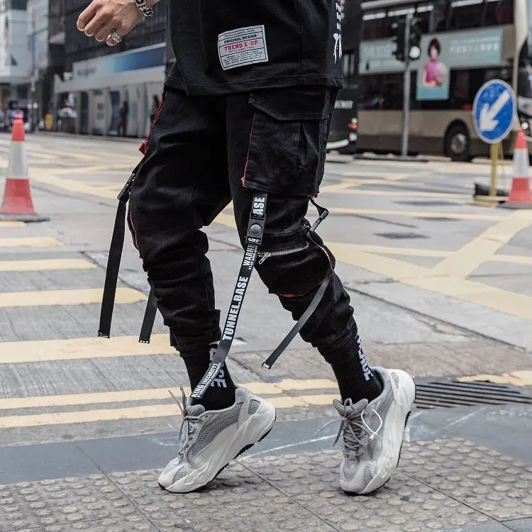 Pantalones Harajuku hombre y mujer, pantalón de chándal con cintas, de calle Harem, color negro, Hip Hop, 2023 - AliExpress