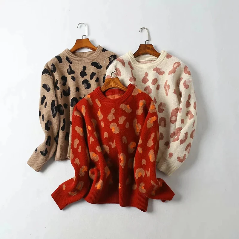 TWOTWINSTYLE свитер с леопардовой раскраской для женщин О-образный вырез с длинным рукавом негабаритных теплые толстые пуловеры для женщин Осень Зима Мода Новинка