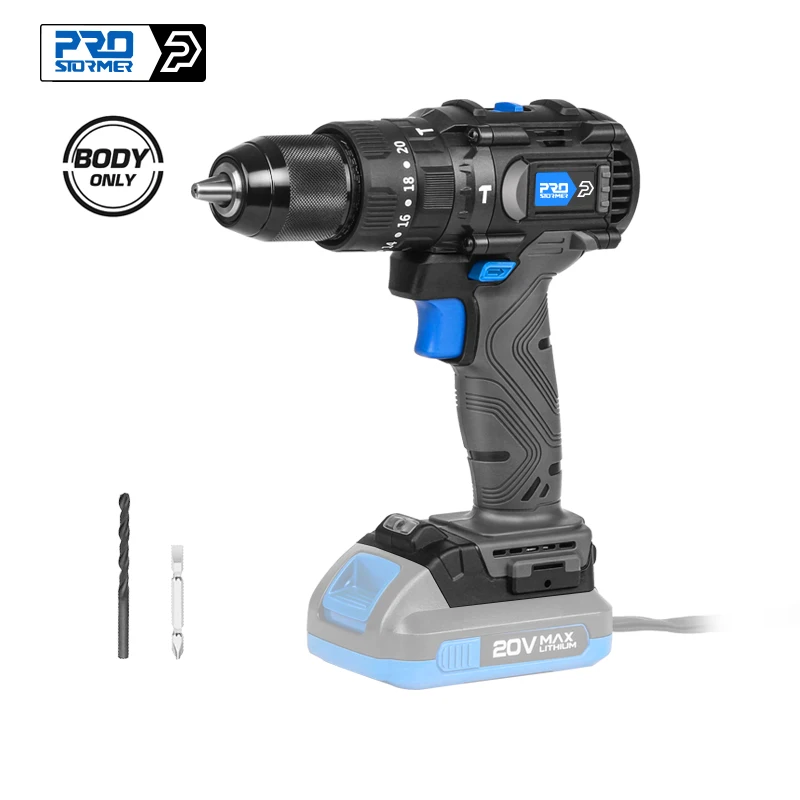 Brushless Hammer Drill 60NM Impact Electric Screwdriver 3 Function 20V Steel / Wood / Masonry Tool Bare Tool By PROSTORMER