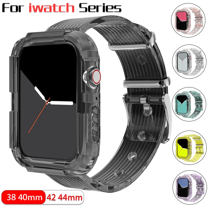 

Sport Correa Transparent watch band for apple watch 5 4 Silicone straps 42mm 38mm for iwatch series 5 4 3/2/1 bracelet 44mm 40mm