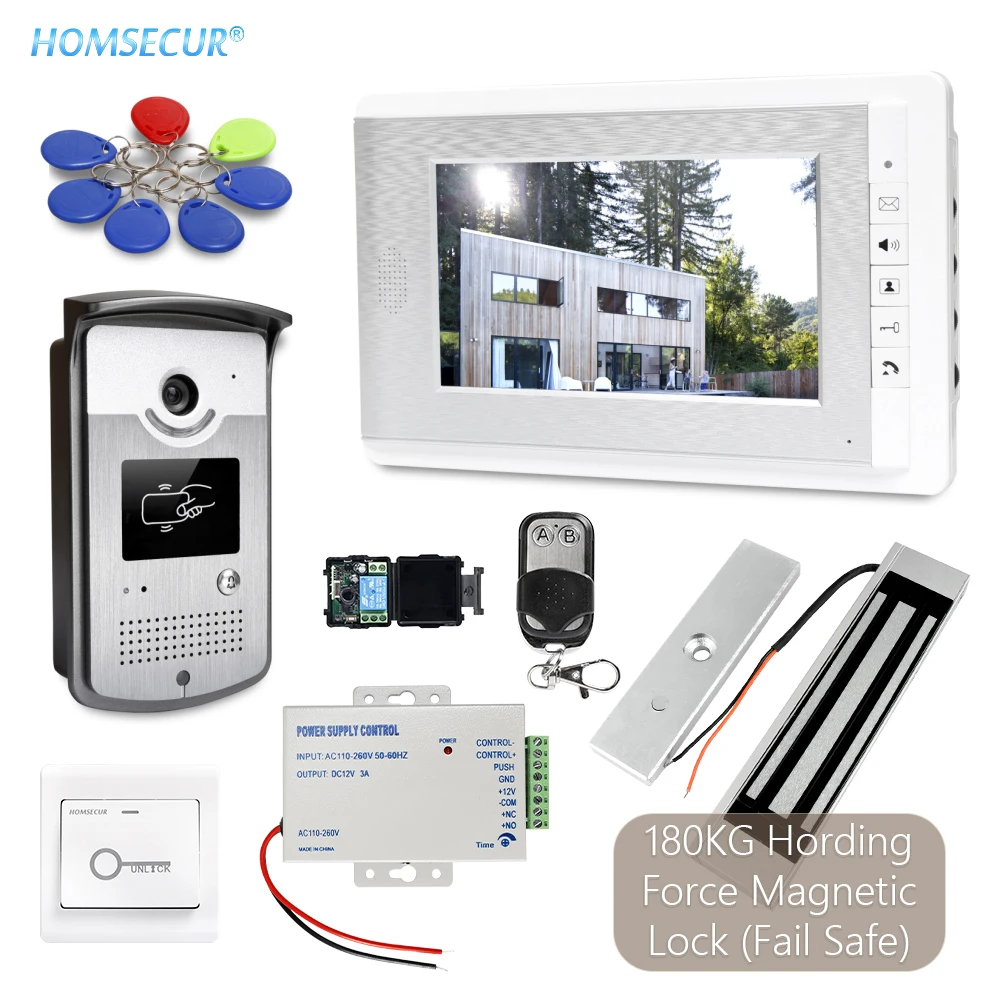 Видеодомофон HOMSECUR проводной 7 дюймов 1 монитор RFID-камера + Электрический