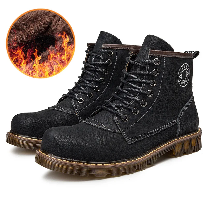 

New Style Autumn And Winter plus Velvet Casual Fashion Martin Boots Large Size Mid-top Warm Genuine Leather Leather Boots